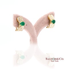 18k 750 Yellow Gold Natural Emerald and Diamond Earrings