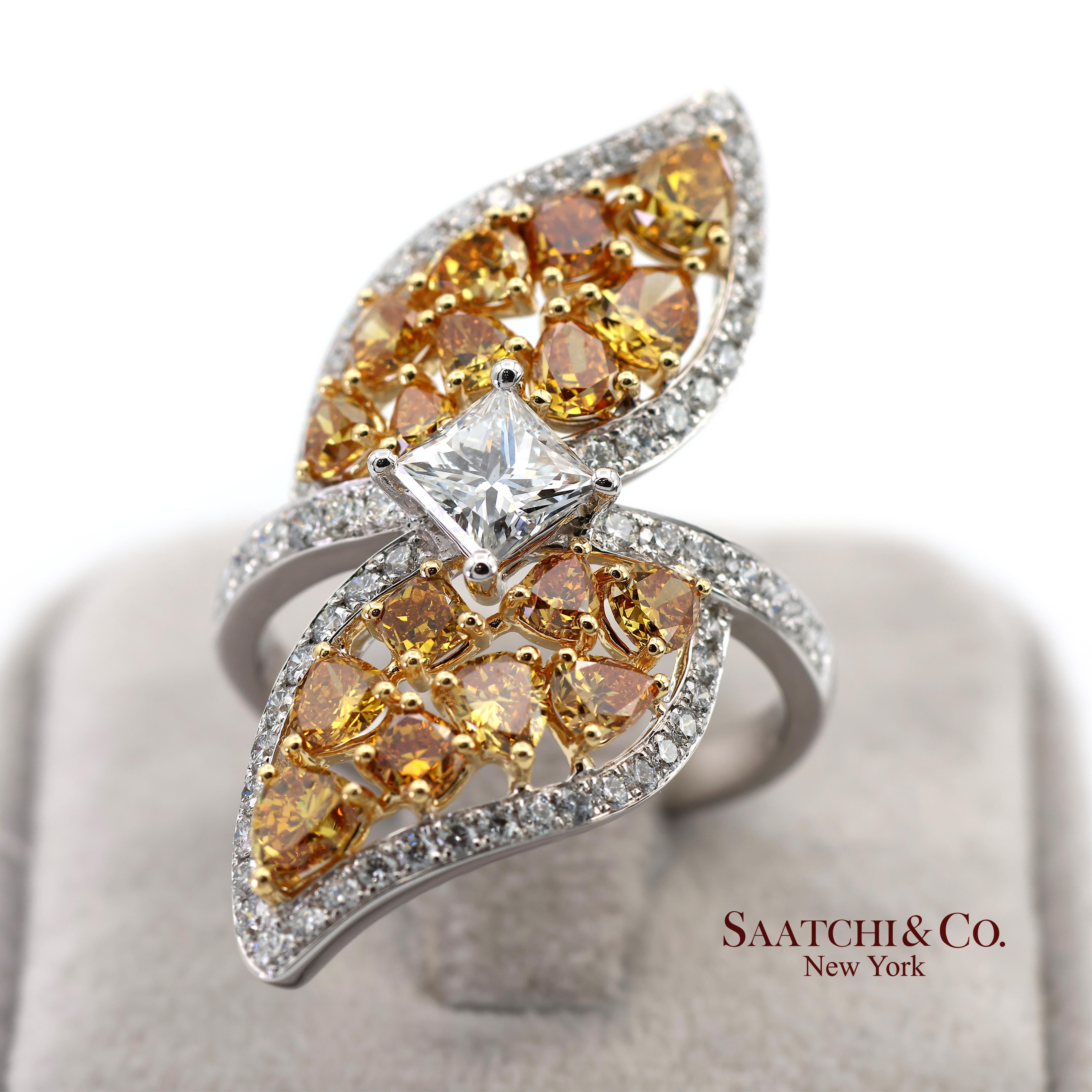 Bague en or jaune 18k 750 diamants naturels de couleur jaune fantaisie en vente 5