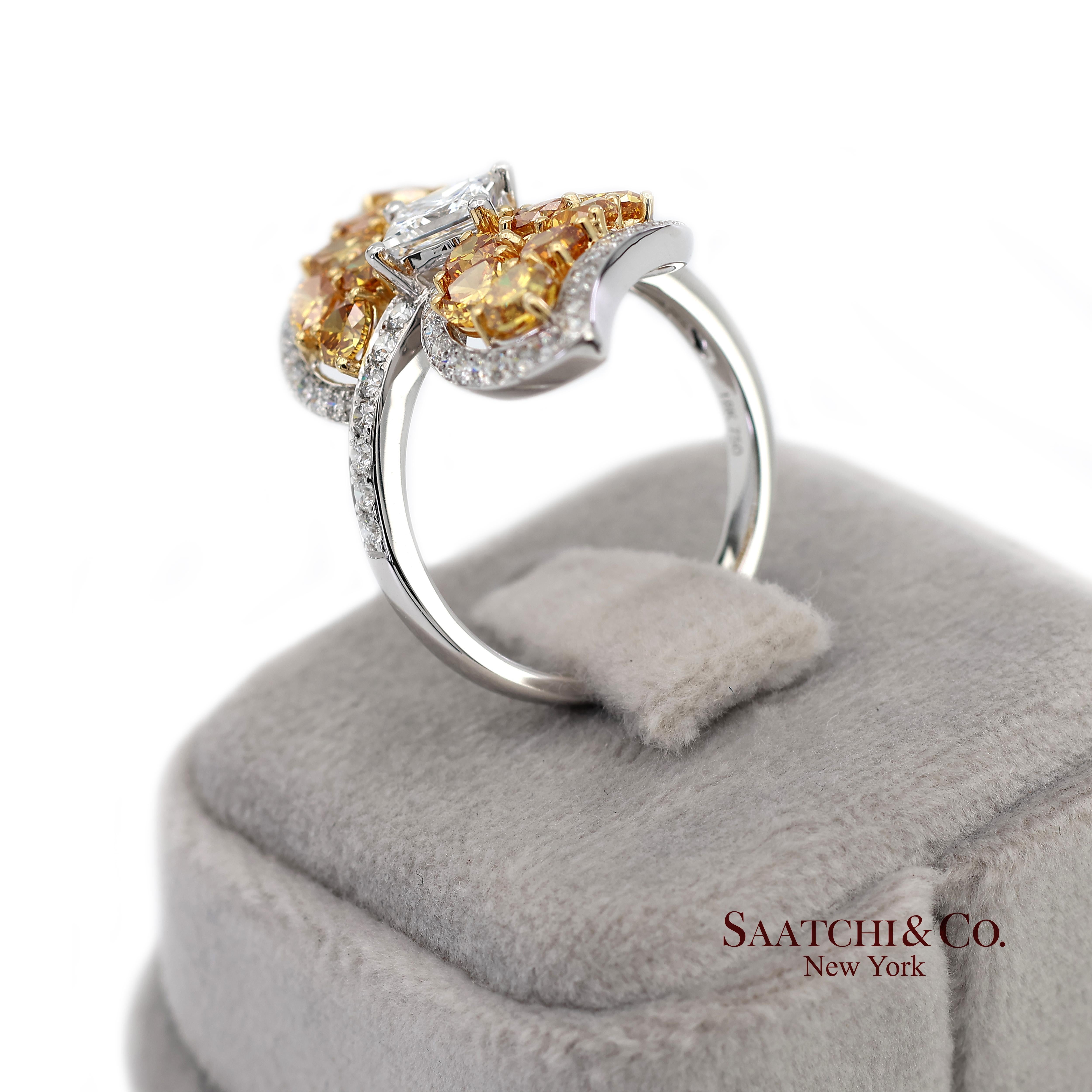Bague en or jaune 18k 750 diamants naturels de couleur jaune fantaisie en vente 8
