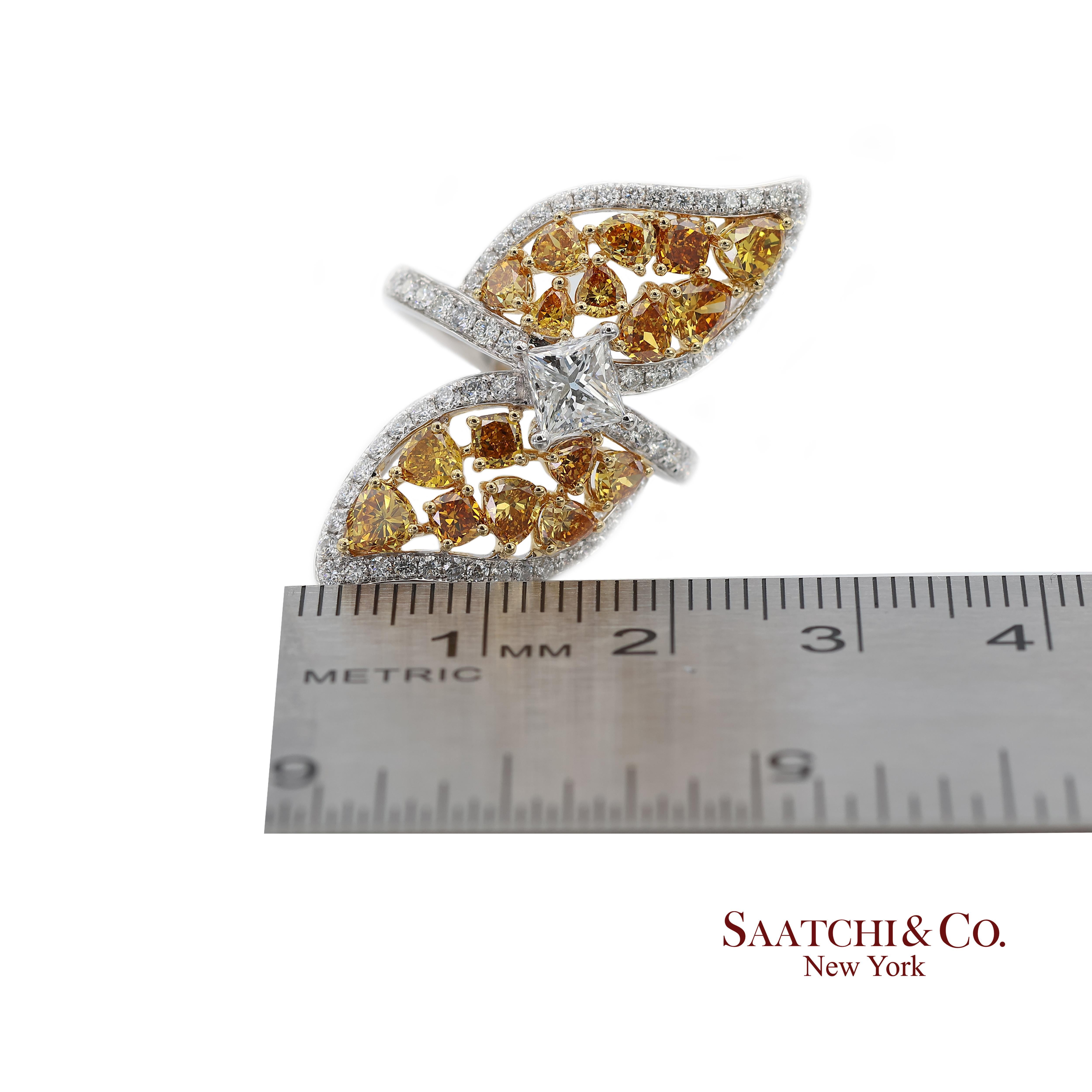 Bague en or jaune 18k 750 diamants naturels de couleur jaune fantaisie en vente 9