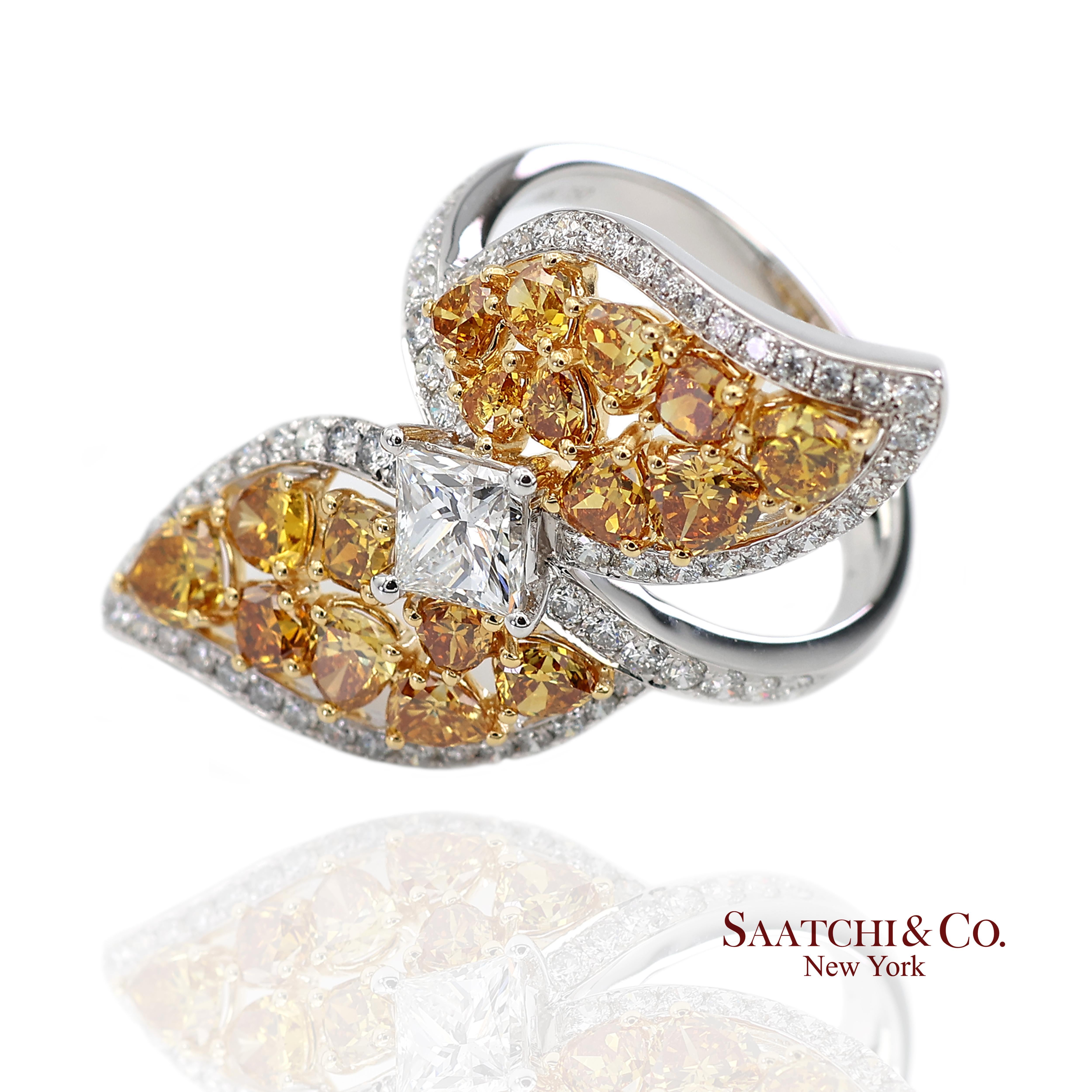 Bague en or jaune 18k 750 diamants naturels de couleur jaune fantaisie Neuf - En vente à New York, NY