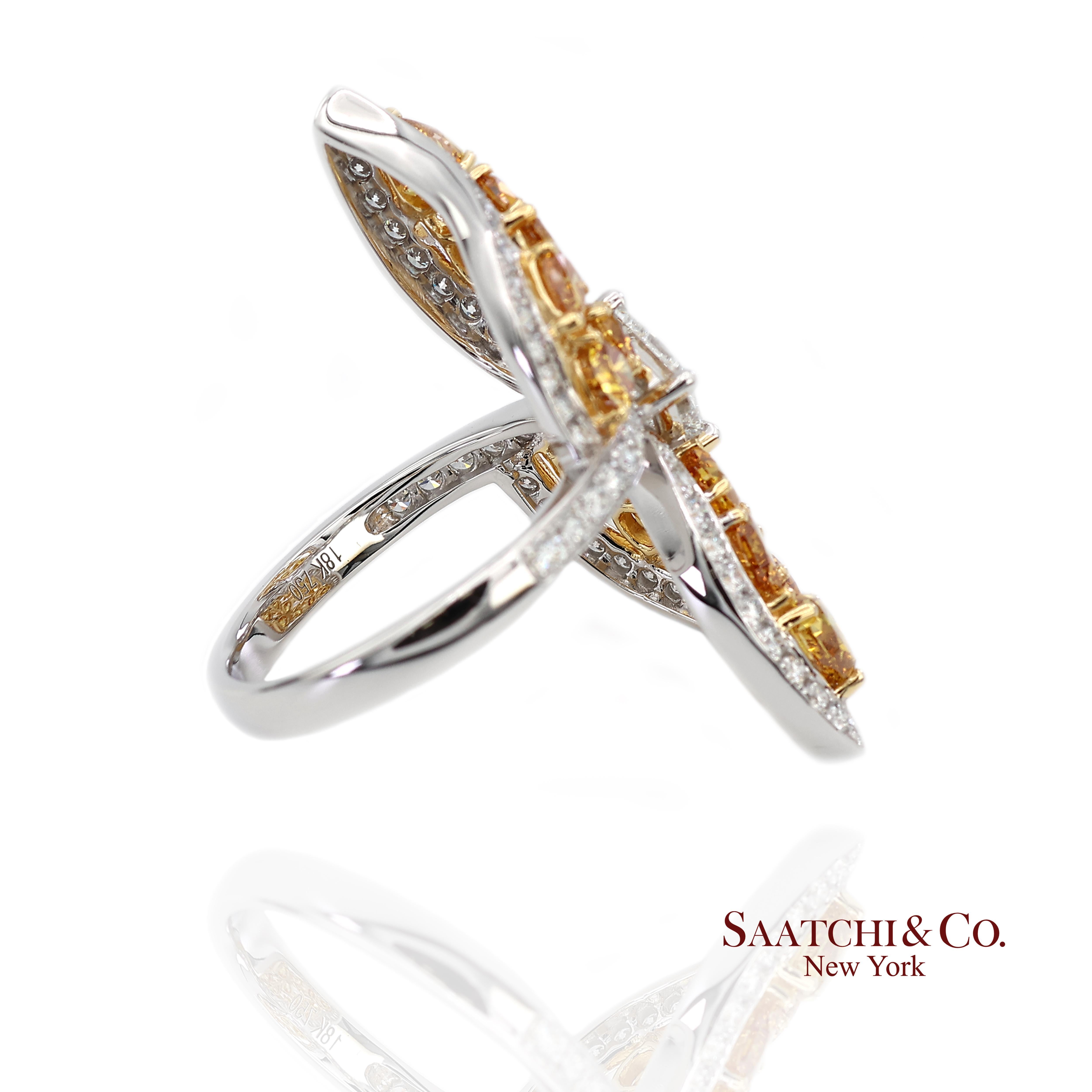 Bague en or jaune 18k 750 diamants naturels de couleur jaune fantaisie Pour femmes en vente