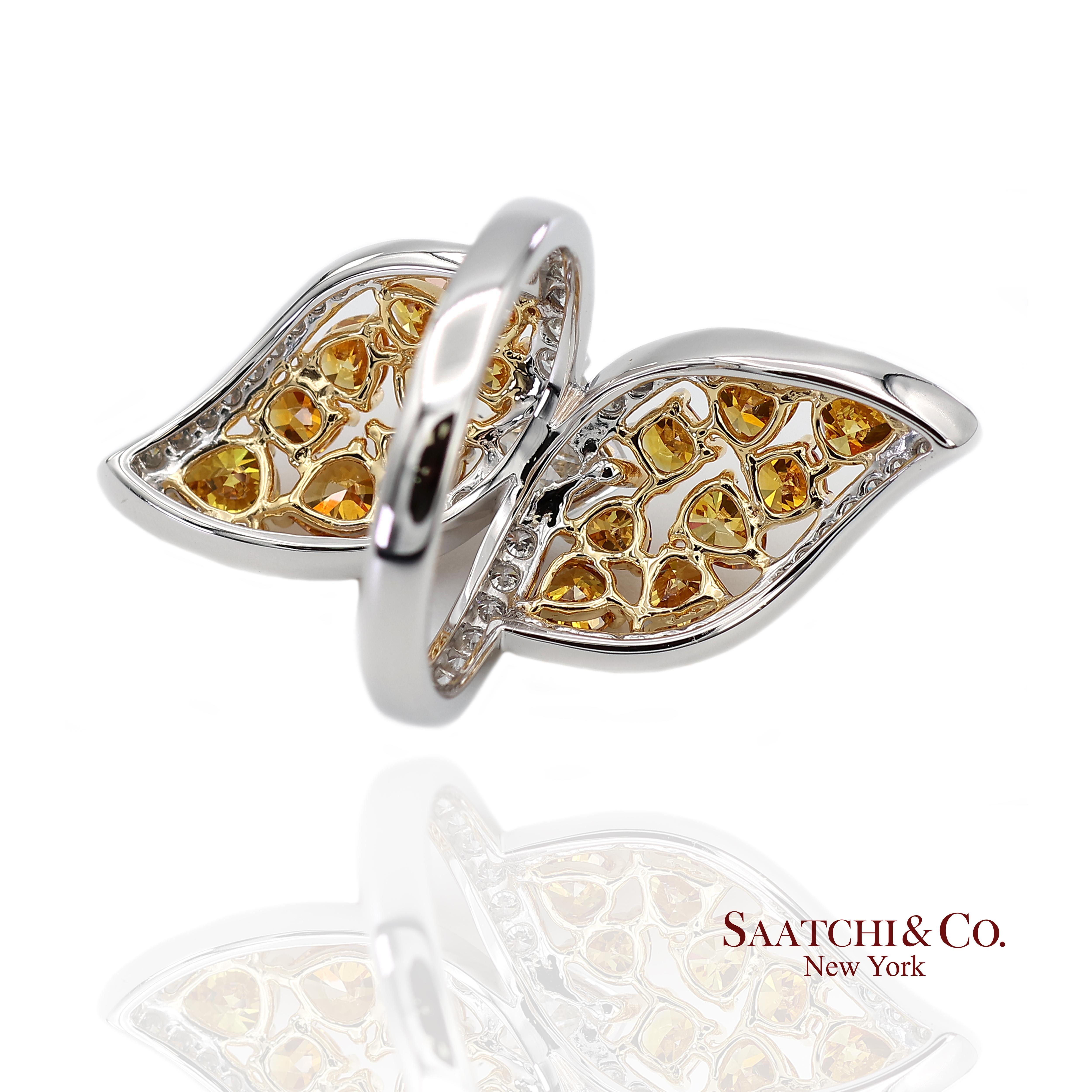 Bague en or jaune 18k 750 diamants naturels de couleur jaune fantaisie en vente 3