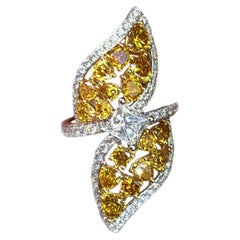 Bague en or jaune 18k 750 diamants naturels de couleur jaune fantaisie
