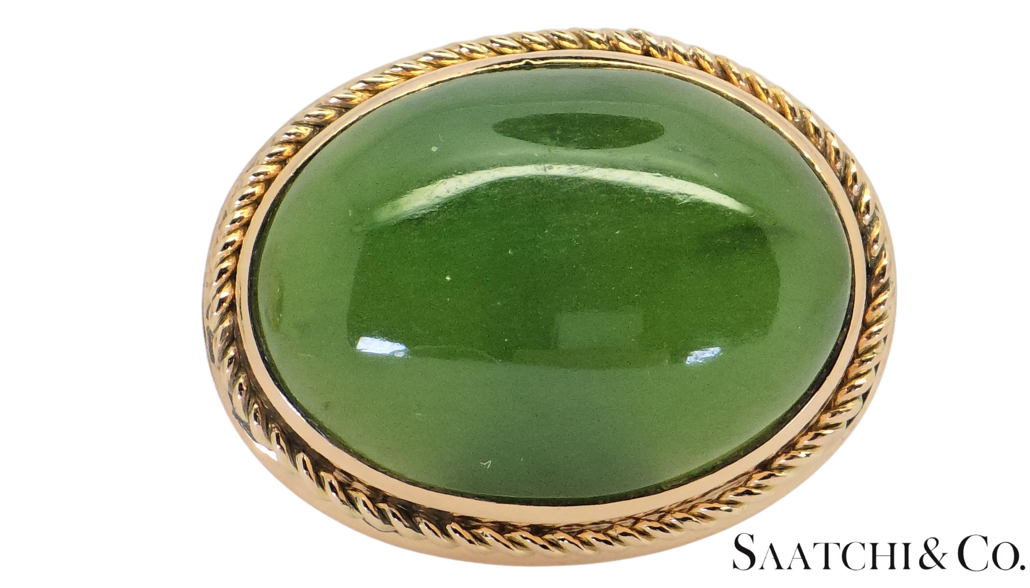 Or jaune 18K 750 - Jade vert naturel taillé en cabochon : boutons de manchette en vente 3