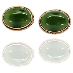Oro amarillo 750 de 18 quilates - Jade verde natural talla cabujón: gemelos