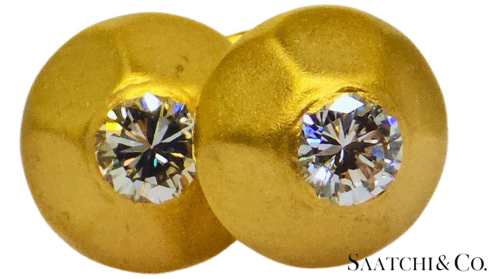 da uomo o donna Oro giallo 18K 750 - Diamante tondo naturale VVS-VS: Orecchini da donna in vendita