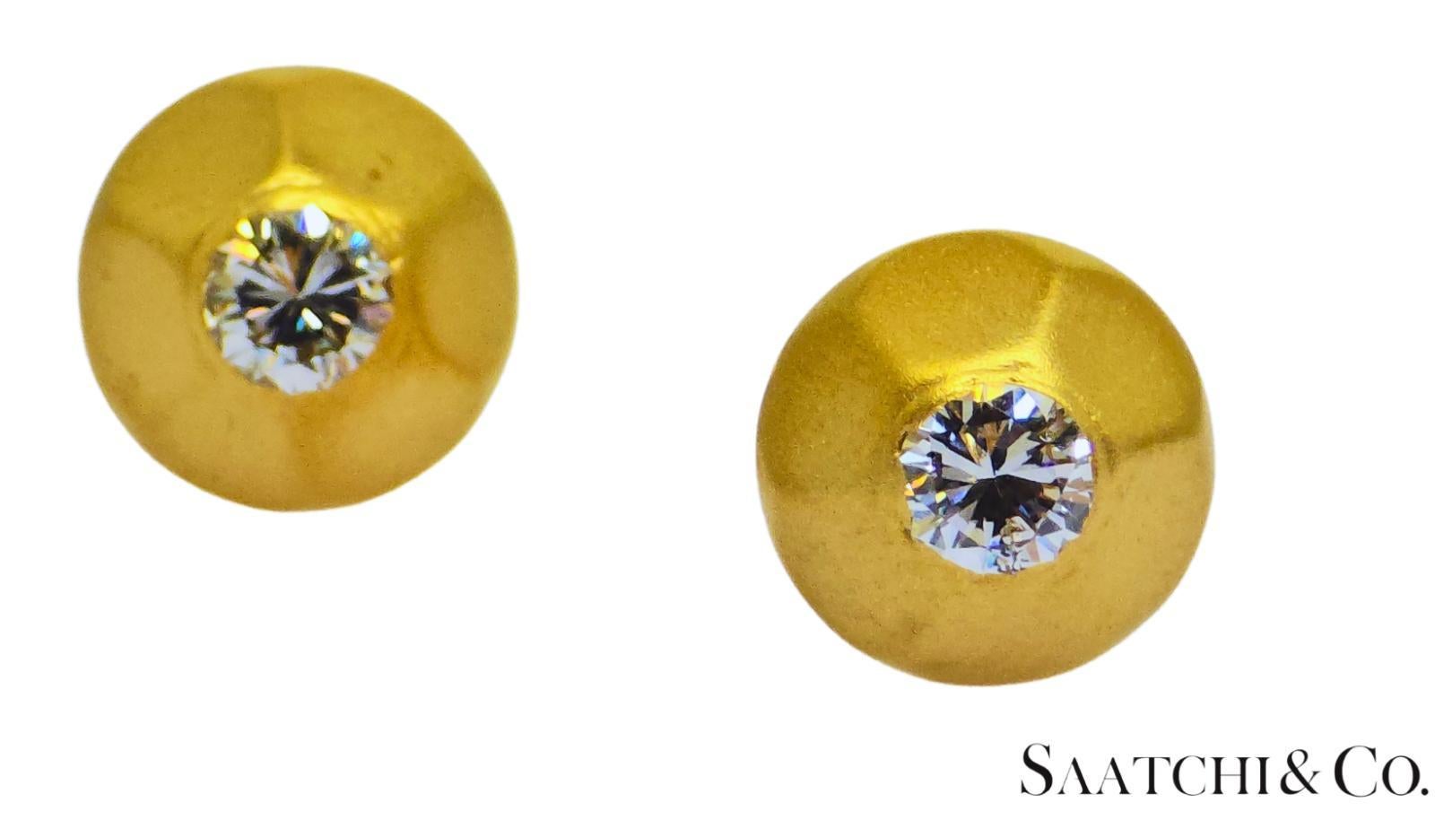 Oro giallo 18K 750 - Diamante tondo naturale VVS-VS: Orecchini da donna in vendita 1
