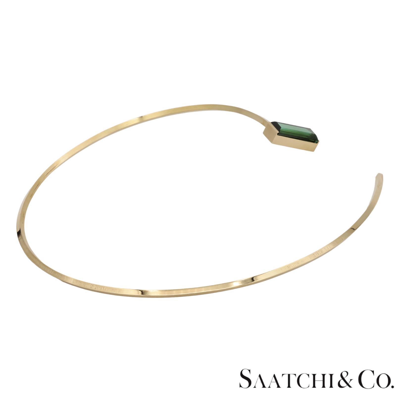 Taglio smeraldo Collana elegante con tormalina in oro giallo 18k 750 in vendita