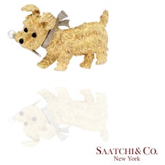 18K 750 Yellow Gold Vintage Golden Dog Brooch / Pin