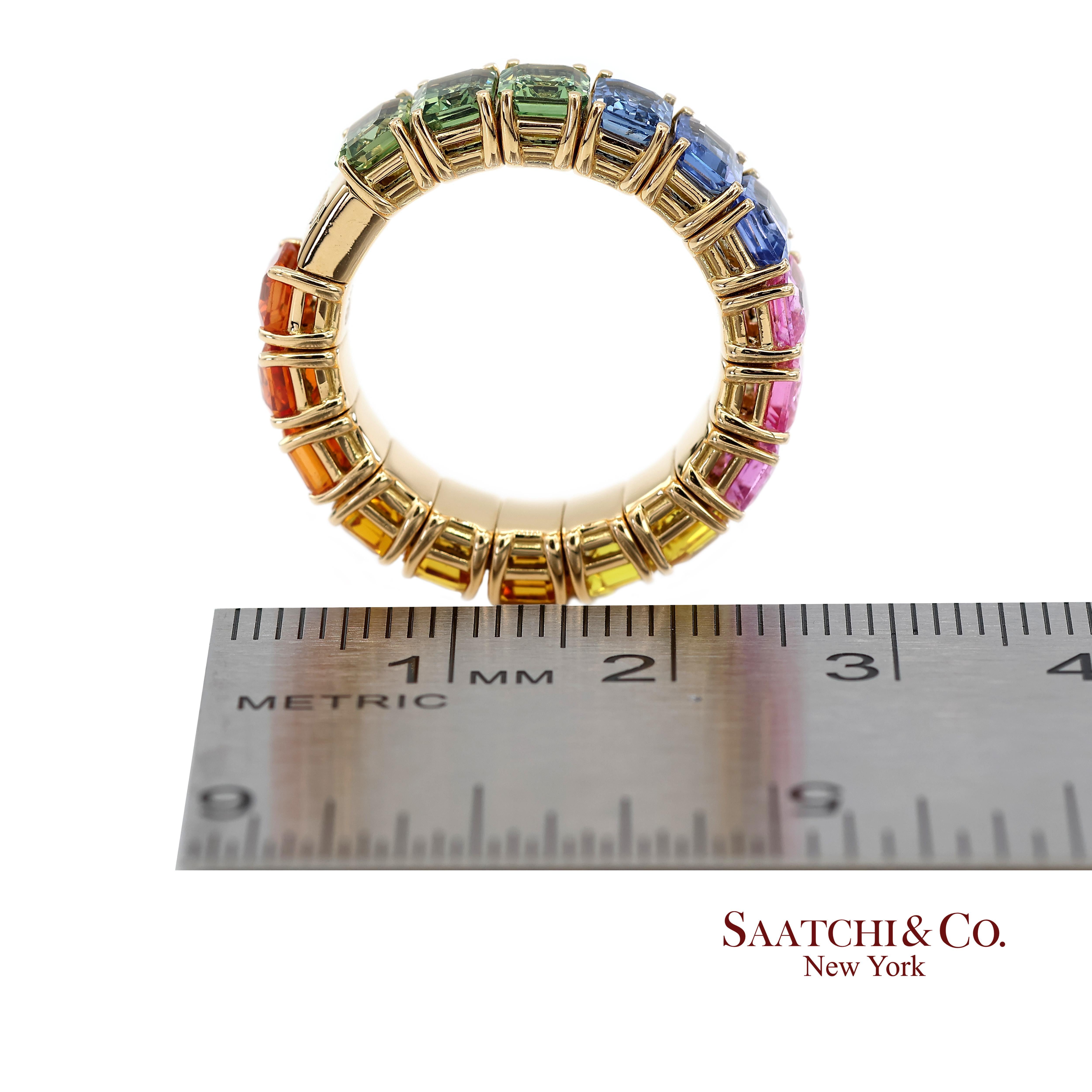 Anillo elástico de eternidad de zafiro natural arco iris italiano Zydo de oro amarillo de 18 quilates 750 en venta 4