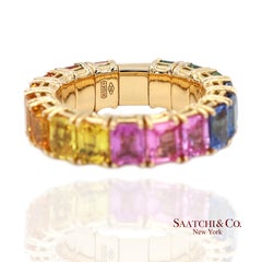 18K 750 Yellow Gold Zydo Italian Rainbow Natural Sapphire Eternity Stretch Ring