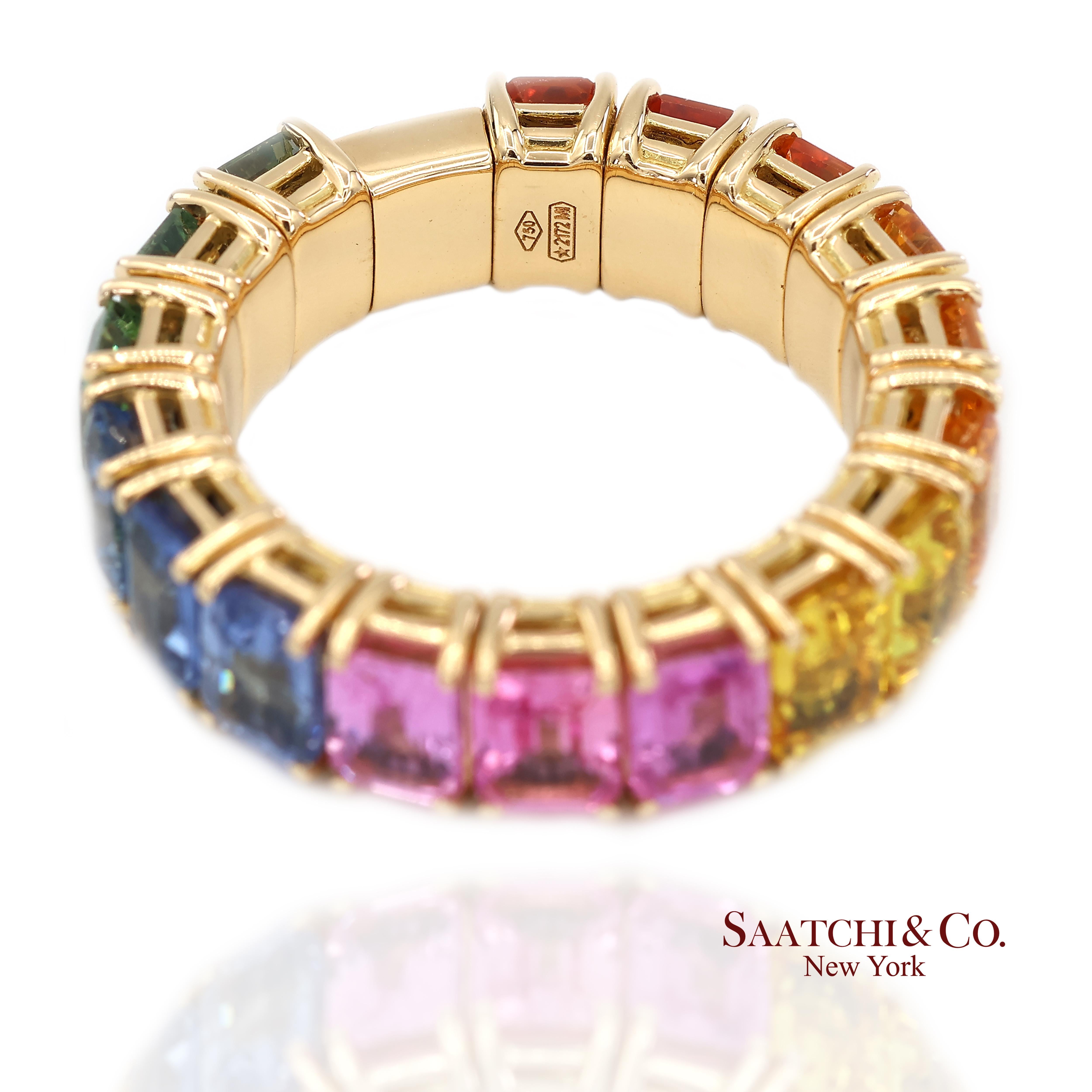 Anillo elástico de eternidad de zafiro natural arco iris italiano Zydo de oro amarillo de 18 quilates 750 en Excelente estado para la venta en New York, NY