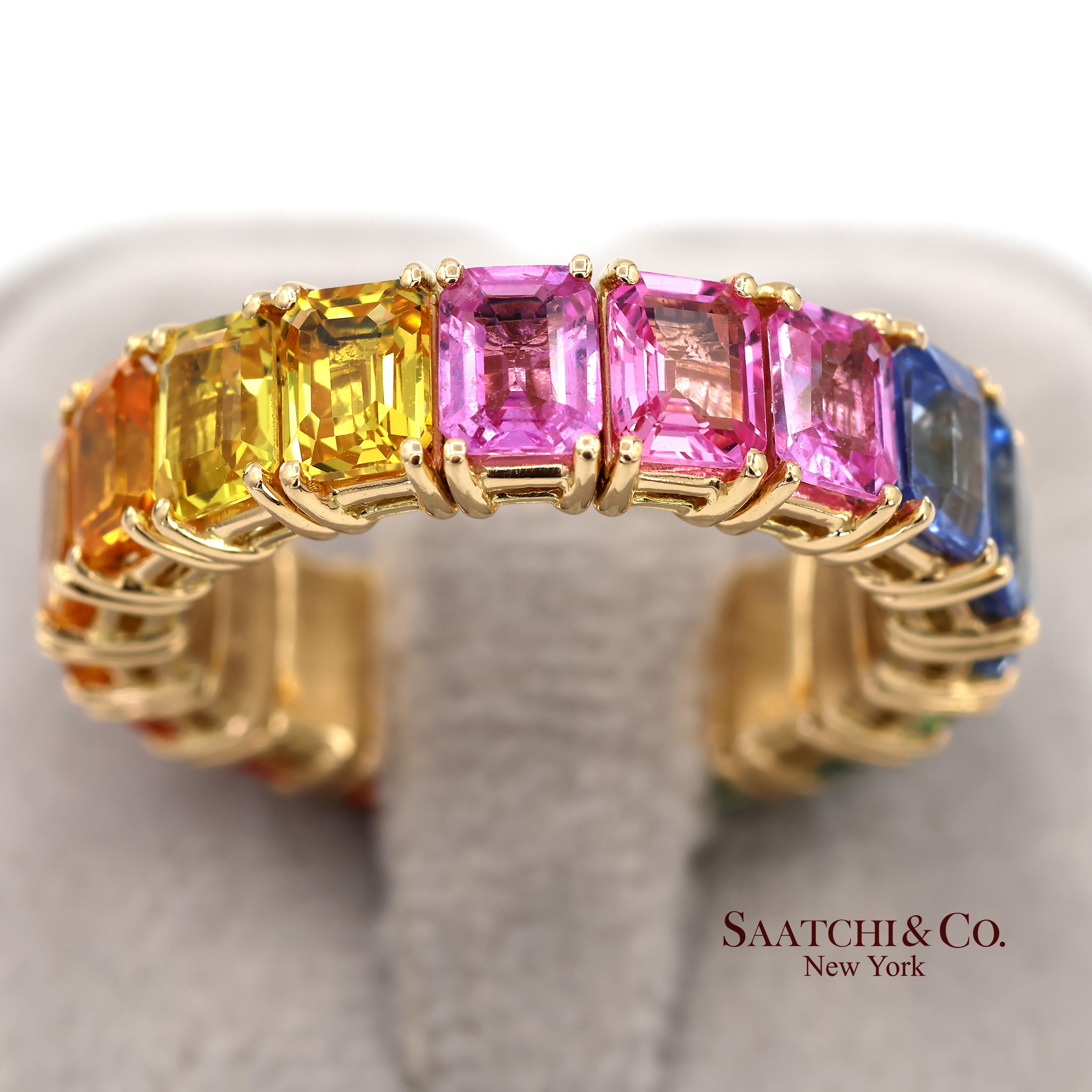 Anillo elástico de eternidad de zafiro natural arco iris italiano Zydo de oro amarillo de 18 quilates 750 en venta 1