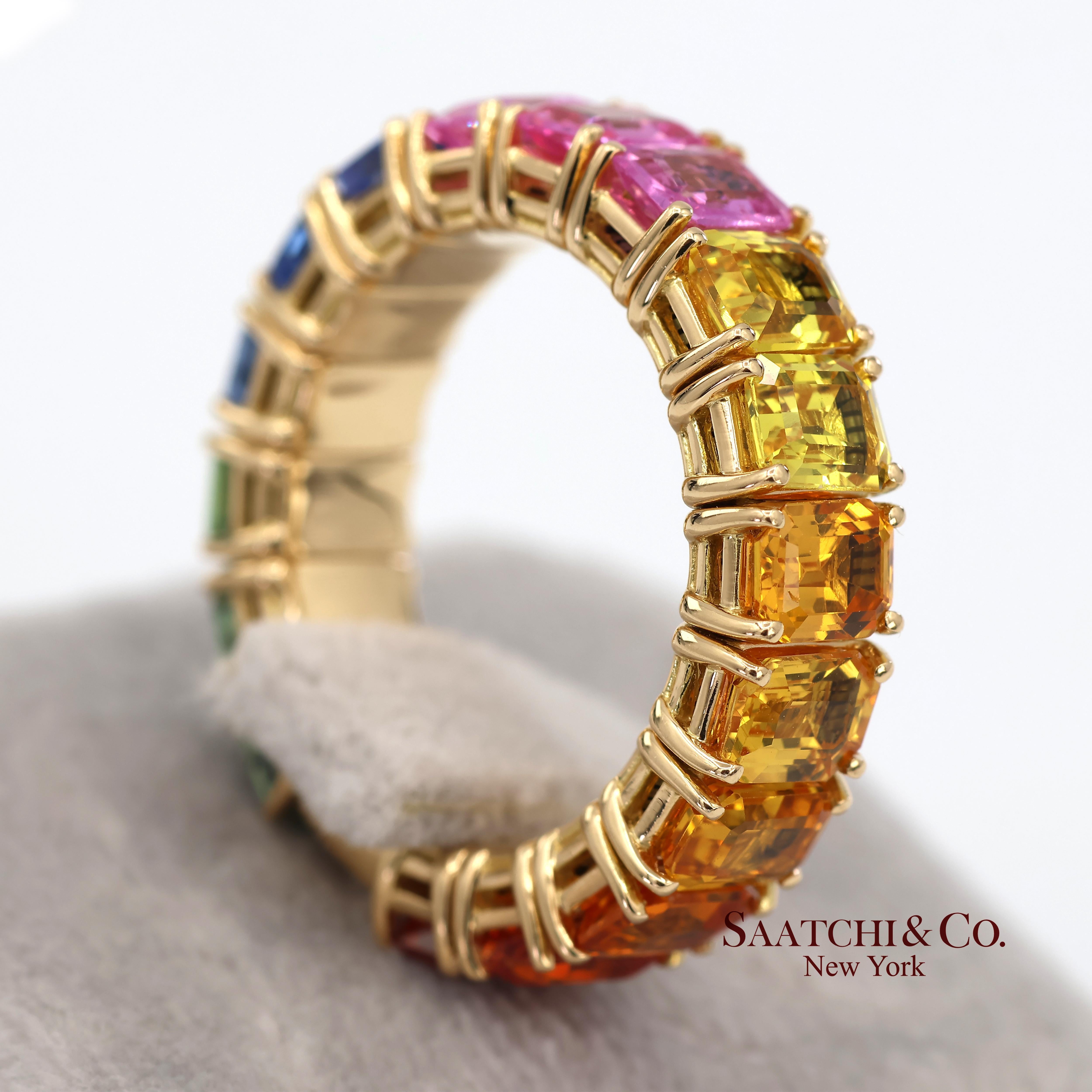 Anillo elástico de eternidad de zafiro natural arco iris italiano Zydo de oro amarillo de 18 quilates 750 en venta 2