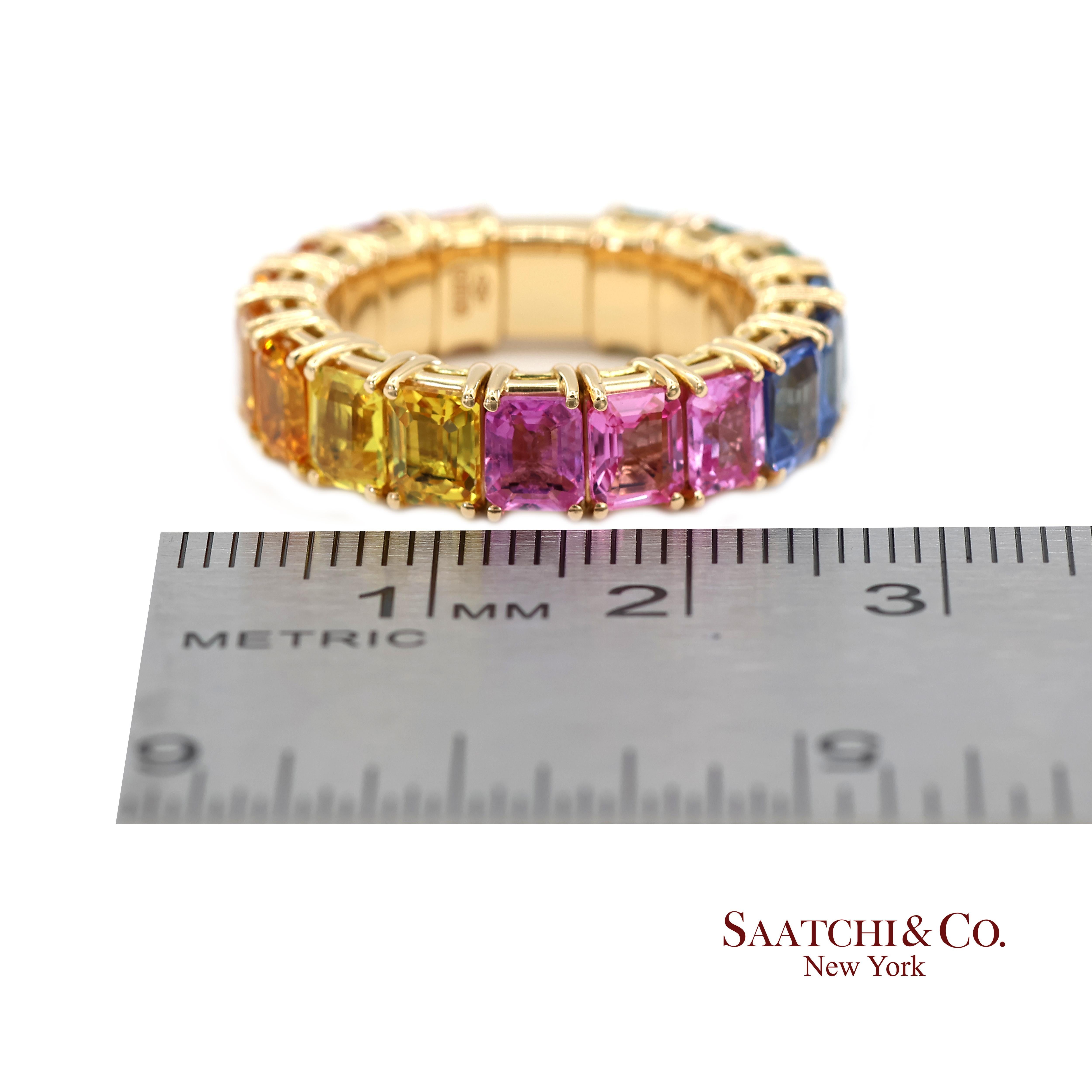 Anillo elástico de eternidad de zafiro natural arco iris italiano Zydo de oro amarillo de 18 quilates 750 en venta 3