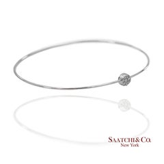 18K 750Solid White Gold Natural Diamond Round Shape Bangle Bracelet