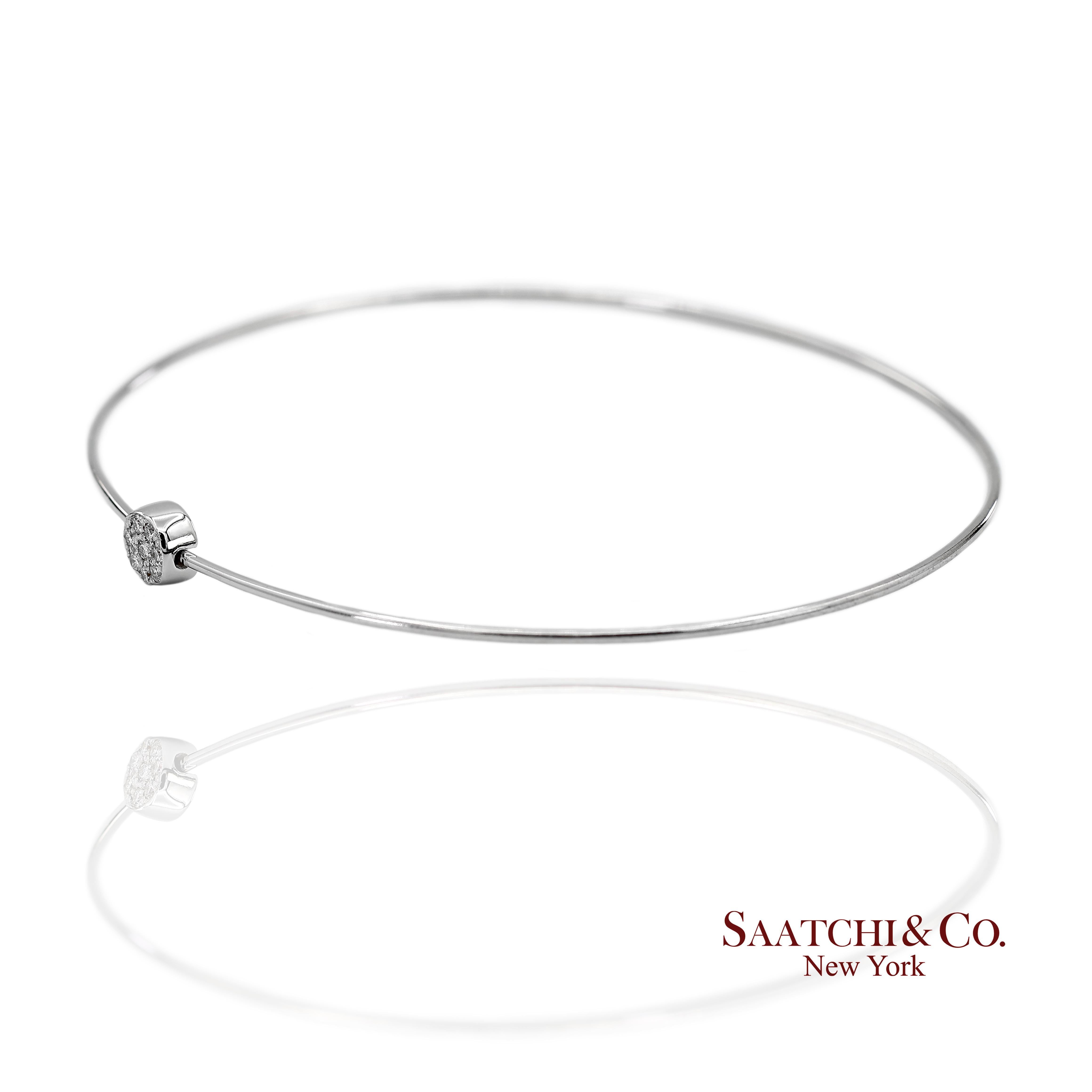 Pulsera de oro blanco 750K con diamantes naturales redondos Contemporáneo en venta