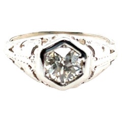 Art Deco 0.80 Carat Old European Cut Diamond 1920s White Gold Engagement Ring