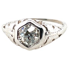 Art Deco 0.80 Carat Old European Cut Diamond 1920s White Gold Engagement Ring
