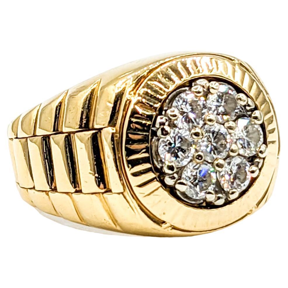 18k .84ctw Cluster Rolex Style Mens Ring For Sale