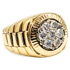 Used 18k .84ctw Cluster Rolex Style Mens Ring