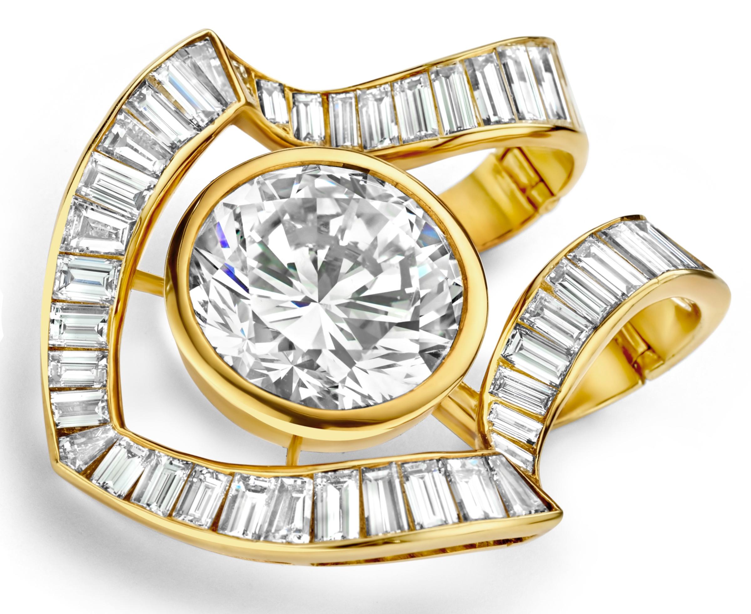 Women's or Men's 18k Adler Genève 13-14ct Brilliant Cut Diamond, 5ct Baguette Estate Sultan Oman For Sale