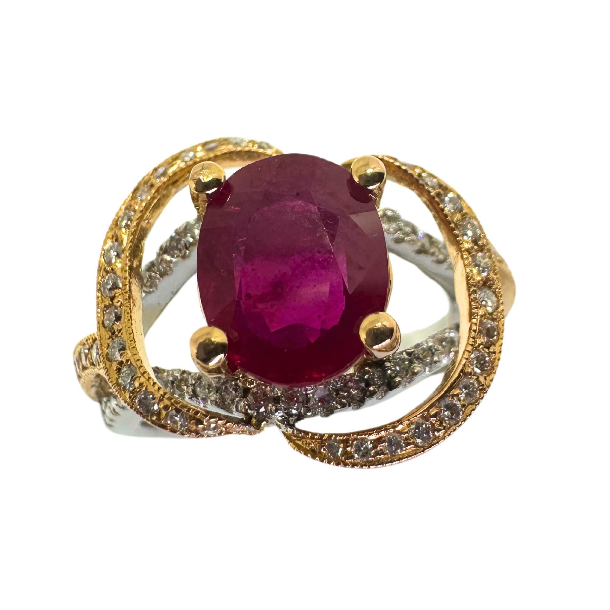 Modern 18K African Ruby and Diamond Ring For Sale