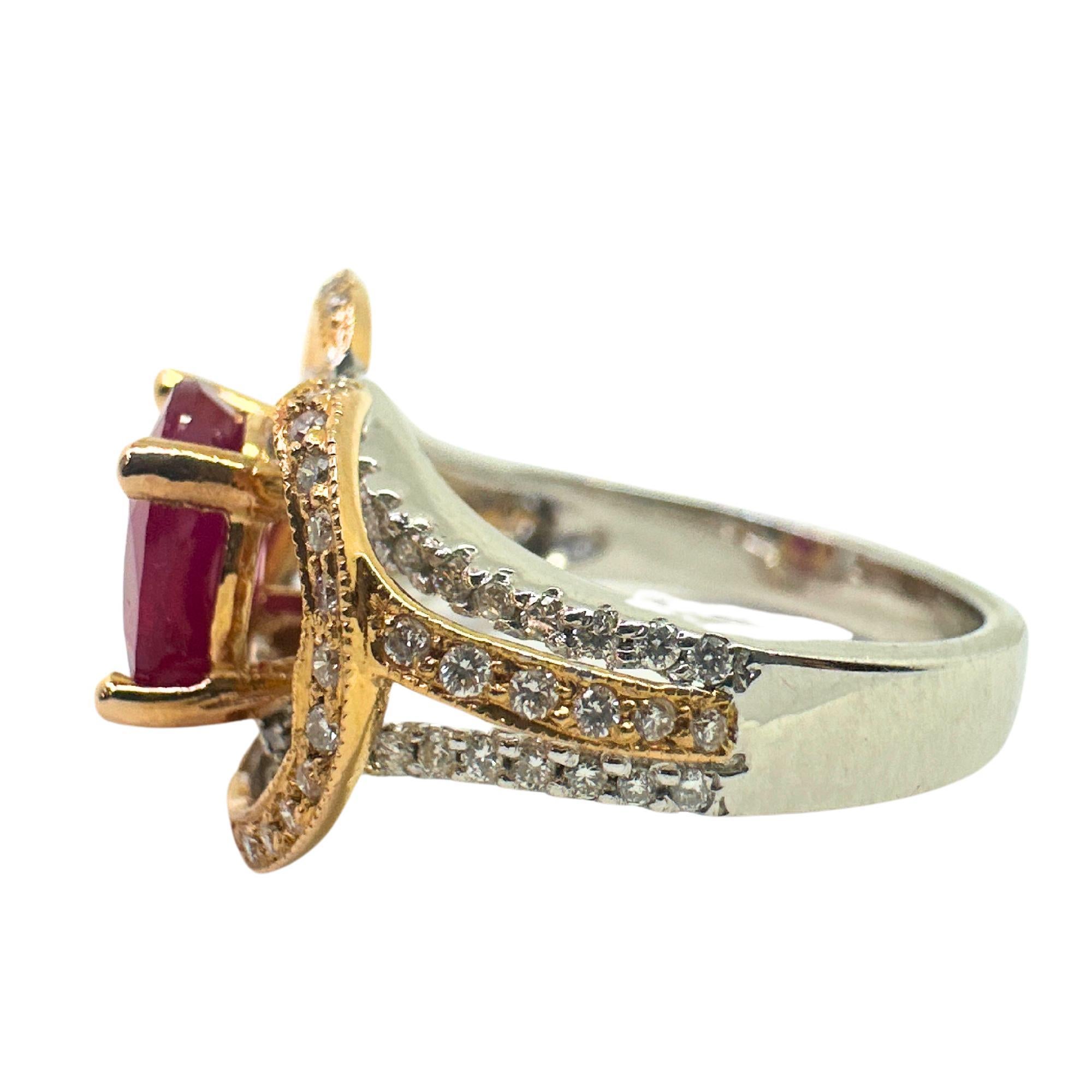 Oval Cut 18K African Ruby and Diamond Ring For Sale