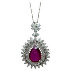 18k African Ruby and Princess Cut Diamond Pendant Necklace
