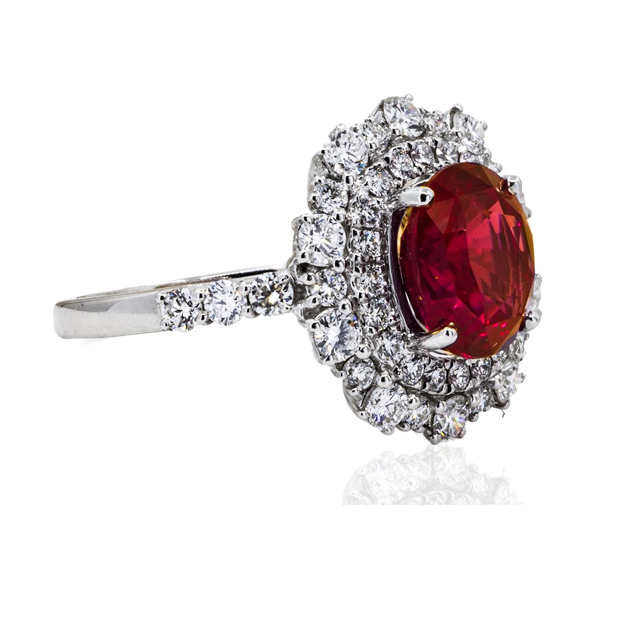 Round Cut 18K AGL Certified 3.55ct Ruby Ring For Sale