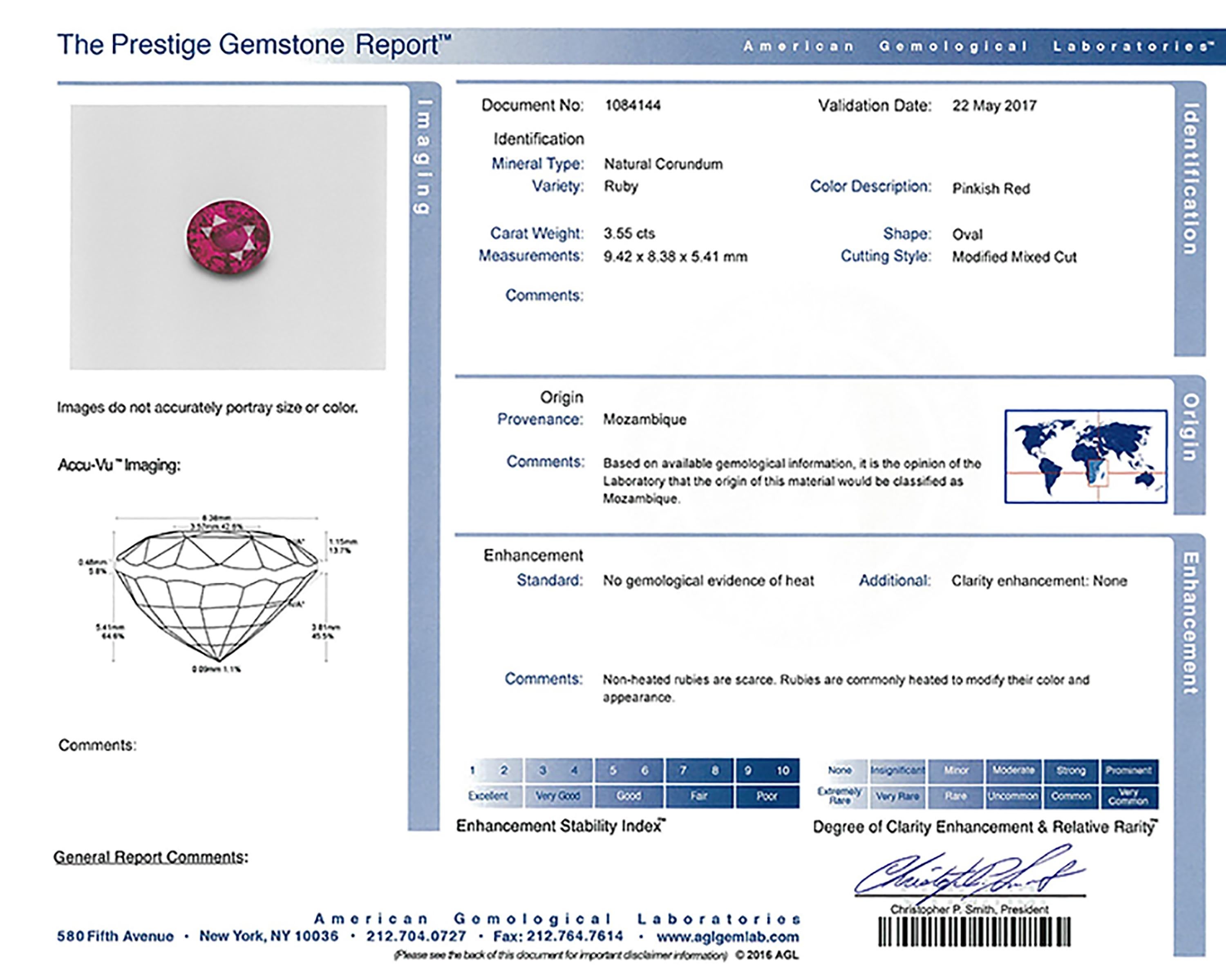 18K AGL Certified 3.55ct Ruby Ring For Sale 1