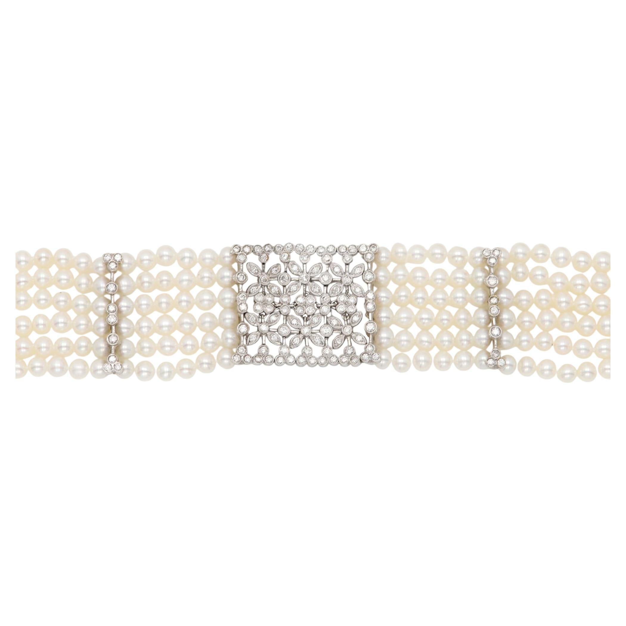 18k Akoya Pearl Bracelet White Gold and natural Diamonds
