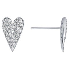 Round Pave Set Diamond Heart Shape Stud Earrings