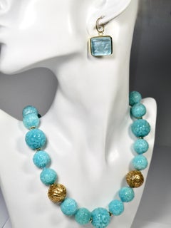 18k Amazonite carved ball necklace, with 18k balls