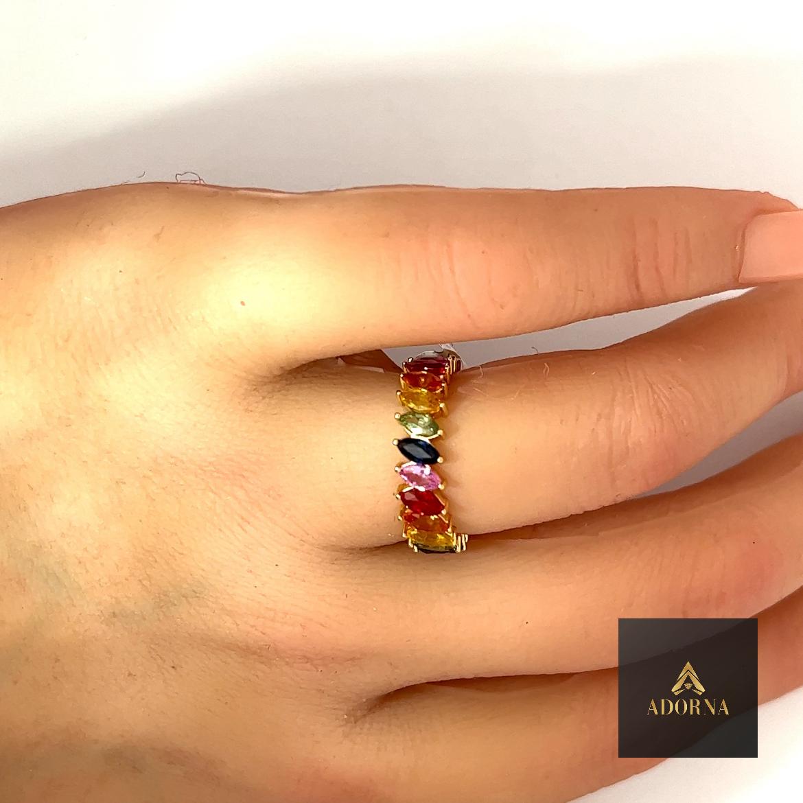 For Sale:  Multi Color Stones 18K Yellow Gold Diamond Ring 2