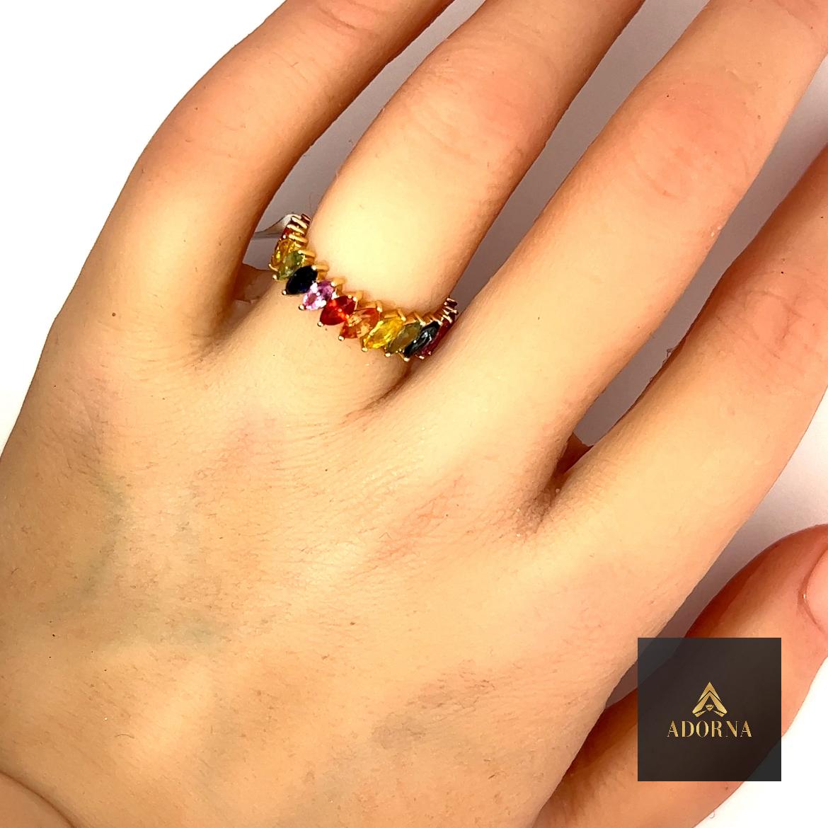 For Sale:  Multi Color Stones 18K Yellow Gold Diamond Ring 5