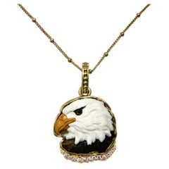 18k American Eagle Enhancer w diamonds, White Cocholite/Brown Jasper, 18k bail