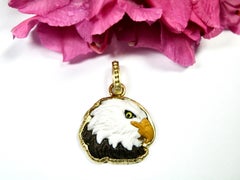 18k American Eagle enhancer, white Cocholite and Brown Jasper, with 18k bail