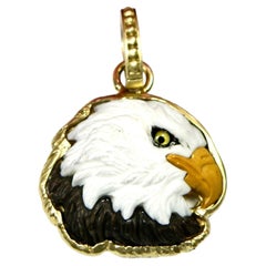 18k American Eagle enhancer, white Cocholite and Brown Jasper, with 18k bail