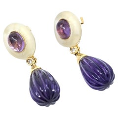 18 Karat Amethyst-Diamant-Tropfen-Ohrringe aus massivem Gelbgold mit tropfenförmigem Statement