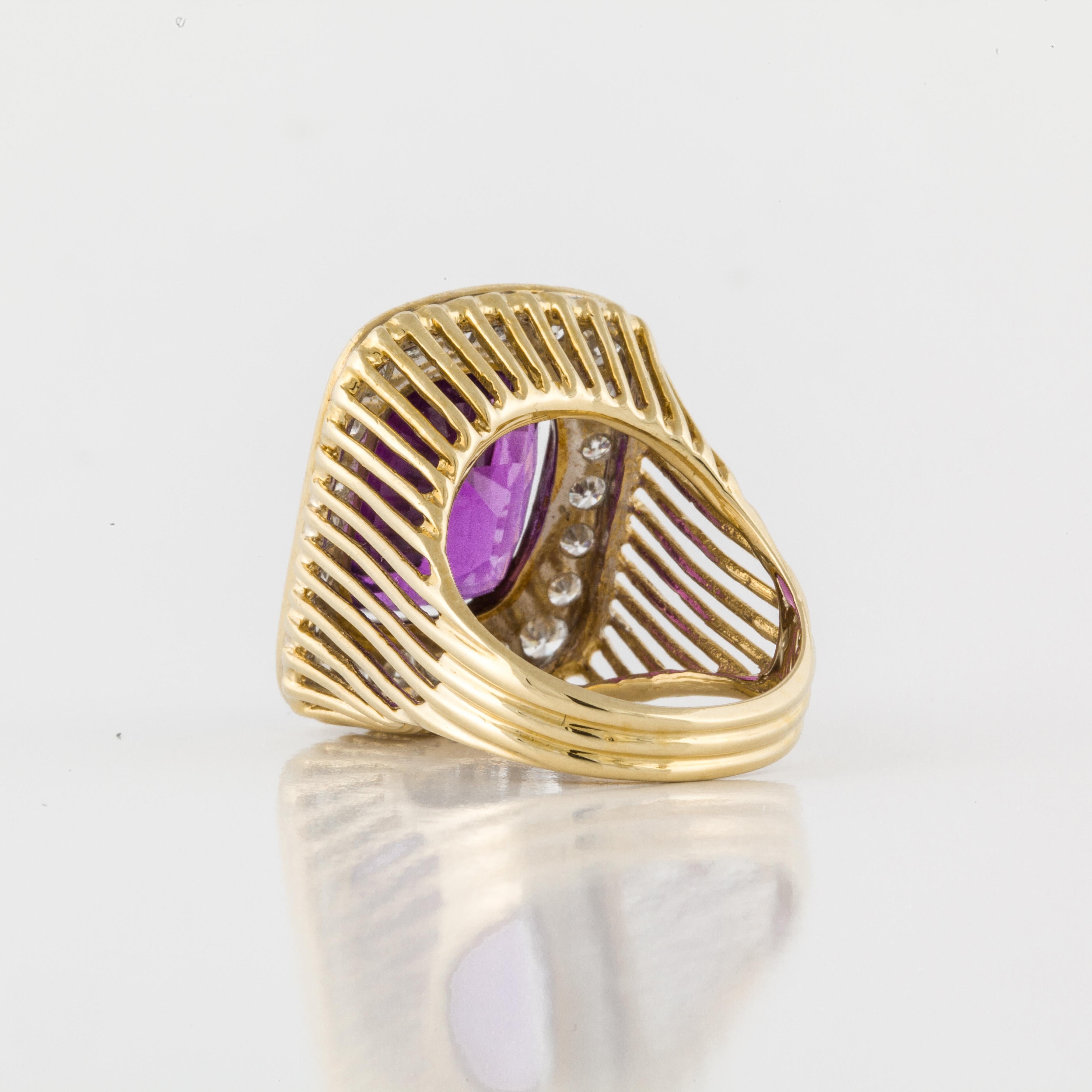 Women's or Men's 18 Karat Amethyst Diamond Ring