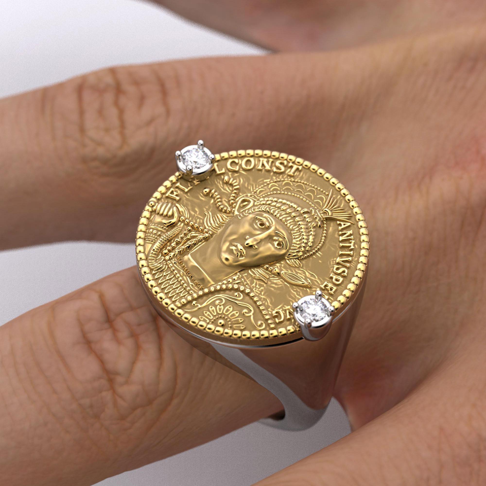 En vente :  Bague à pièce de monnaie en or 18 carats de style romain ancien avec reproduction d'un solide romain 4