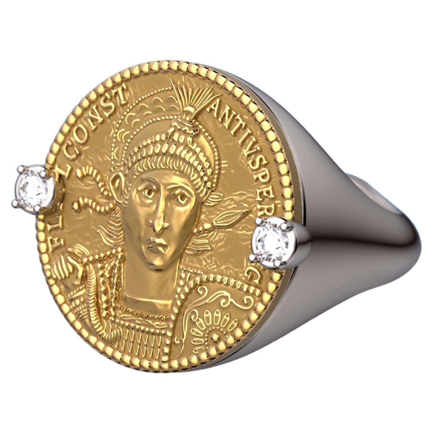 18k Ancient Roman Style Gold Coin Ring with a reproduction of a Roman Solidus