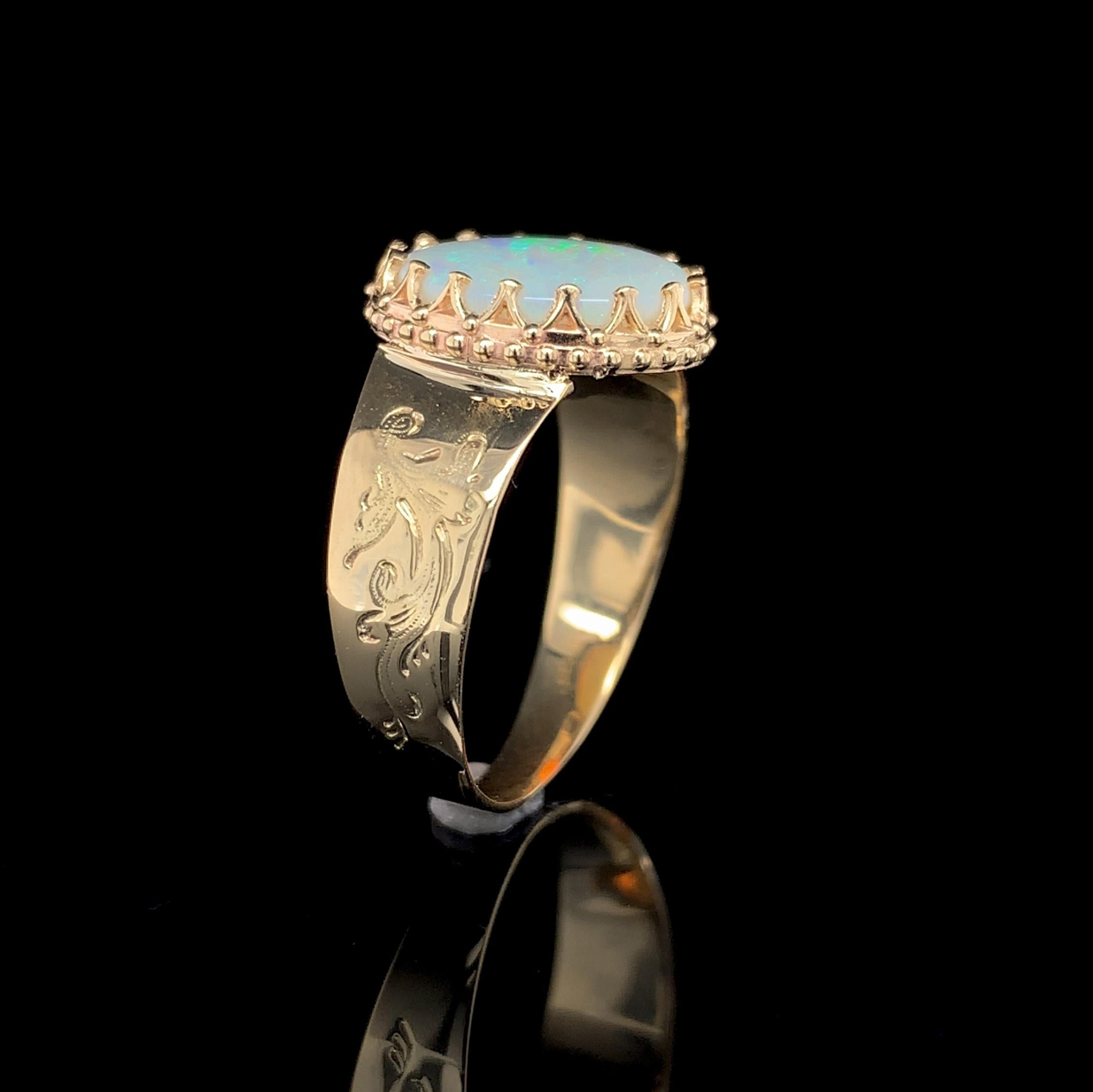 Oval Cut 18K and 14K Yellow Gold 1.74 carat Australian Opal Ring For Sale