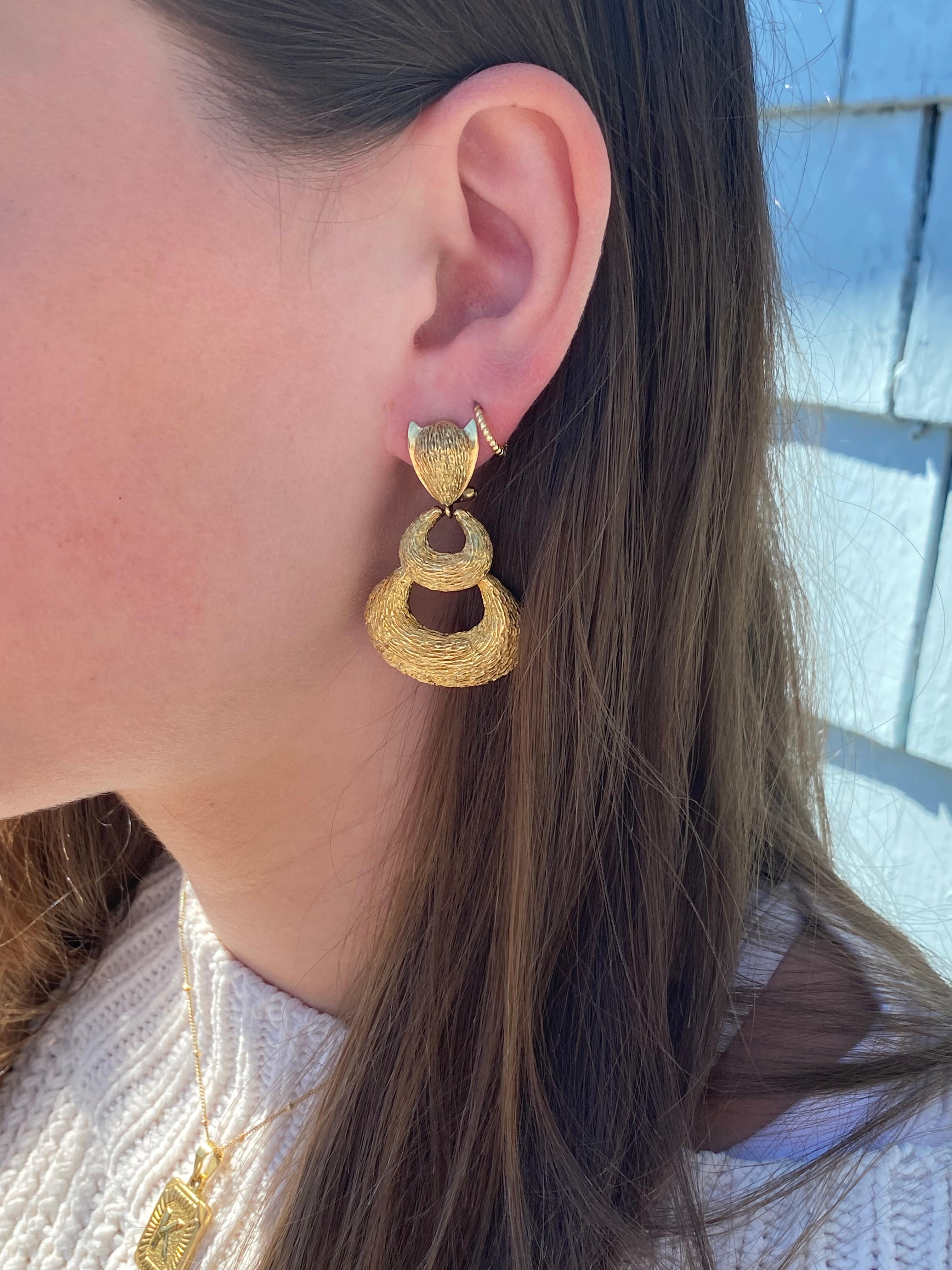 18k and 14k Yellow Gold Triple Dangle Earrings 1