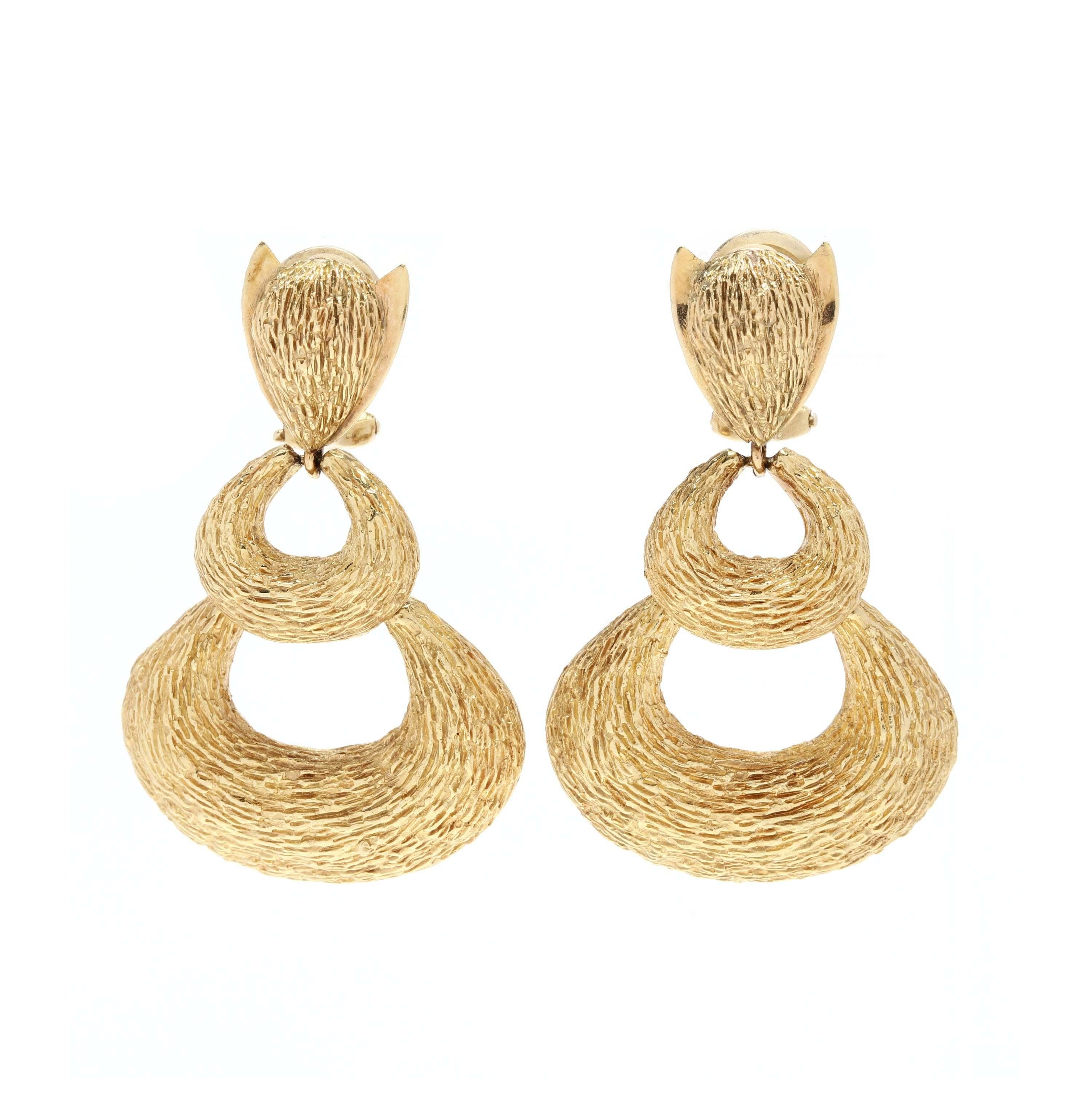 18k and 14k Yellow Gold Triple Dangle Earrings