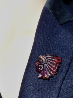 18K and Carved Rubelite of a American Indian Vintage Brooch/Pendant, by Alopa.
