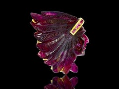 18K and Carved Rubelite of a American Indian Vintage Brooch/Pendant, by Alopa.