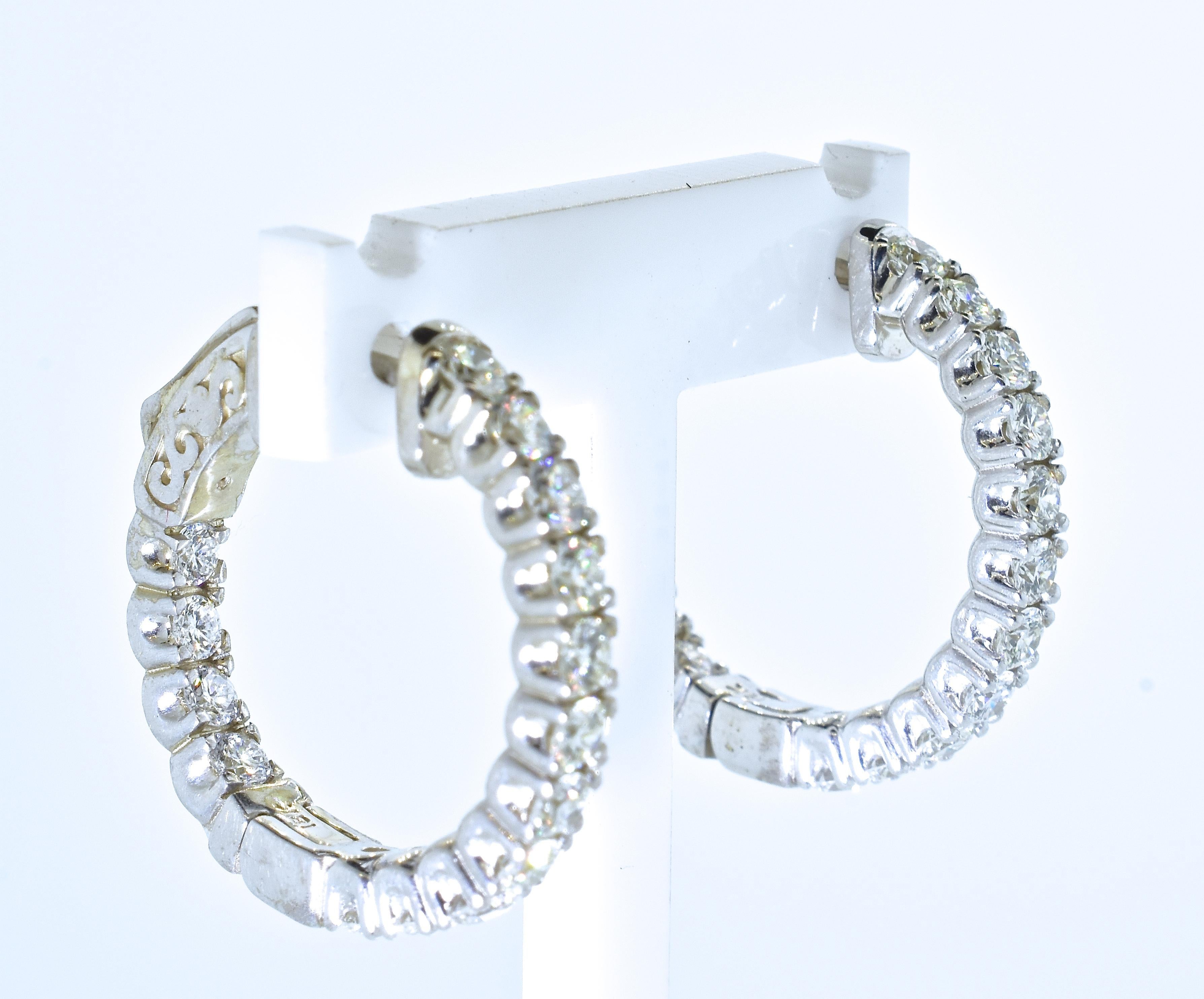 Contemporary 18K and Diamond Hoop Style White Gold Earrings